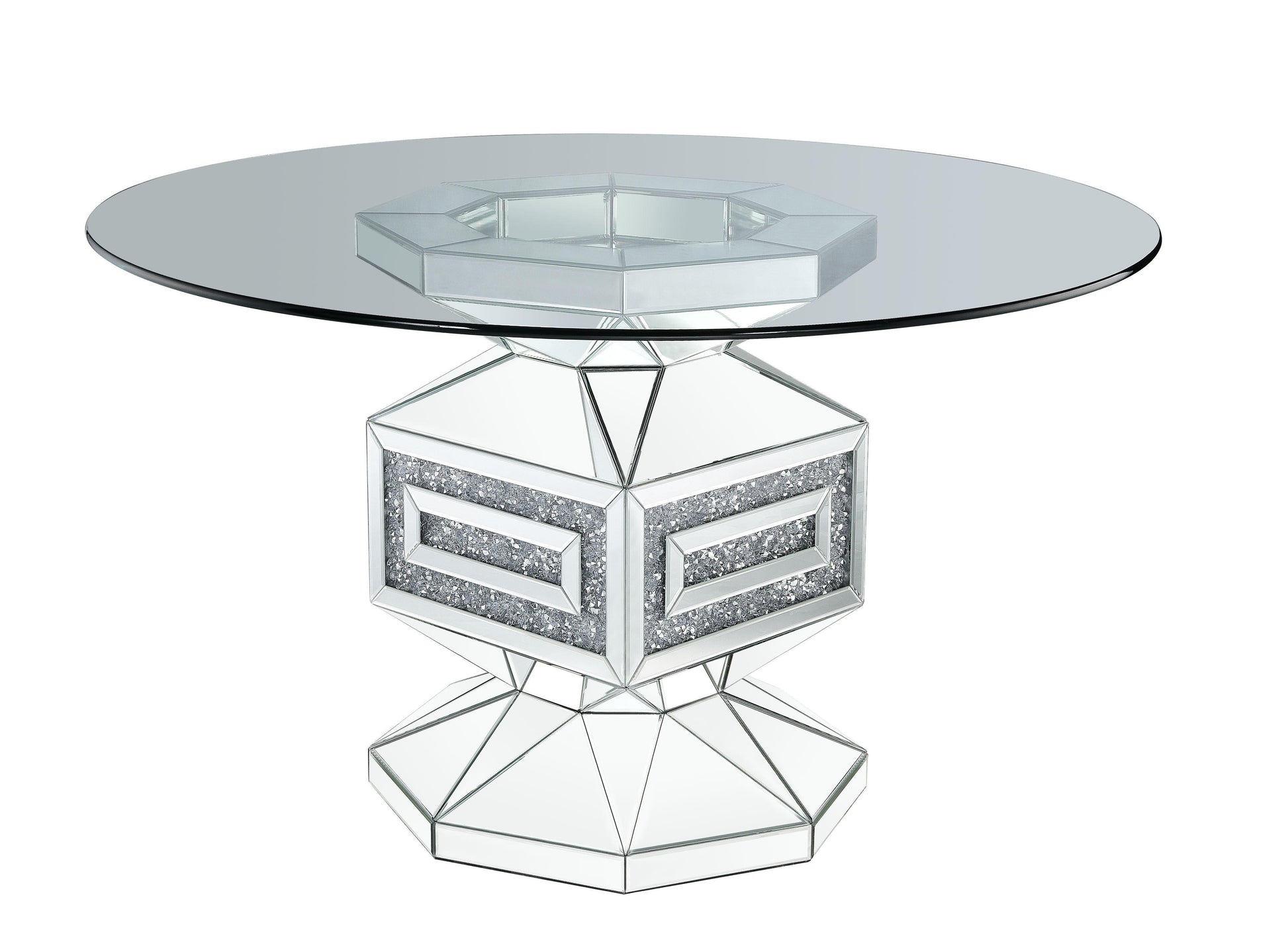 ACME Noralie Dining Table, Clear Glass, Mirrored & Faux Diamond FredCo