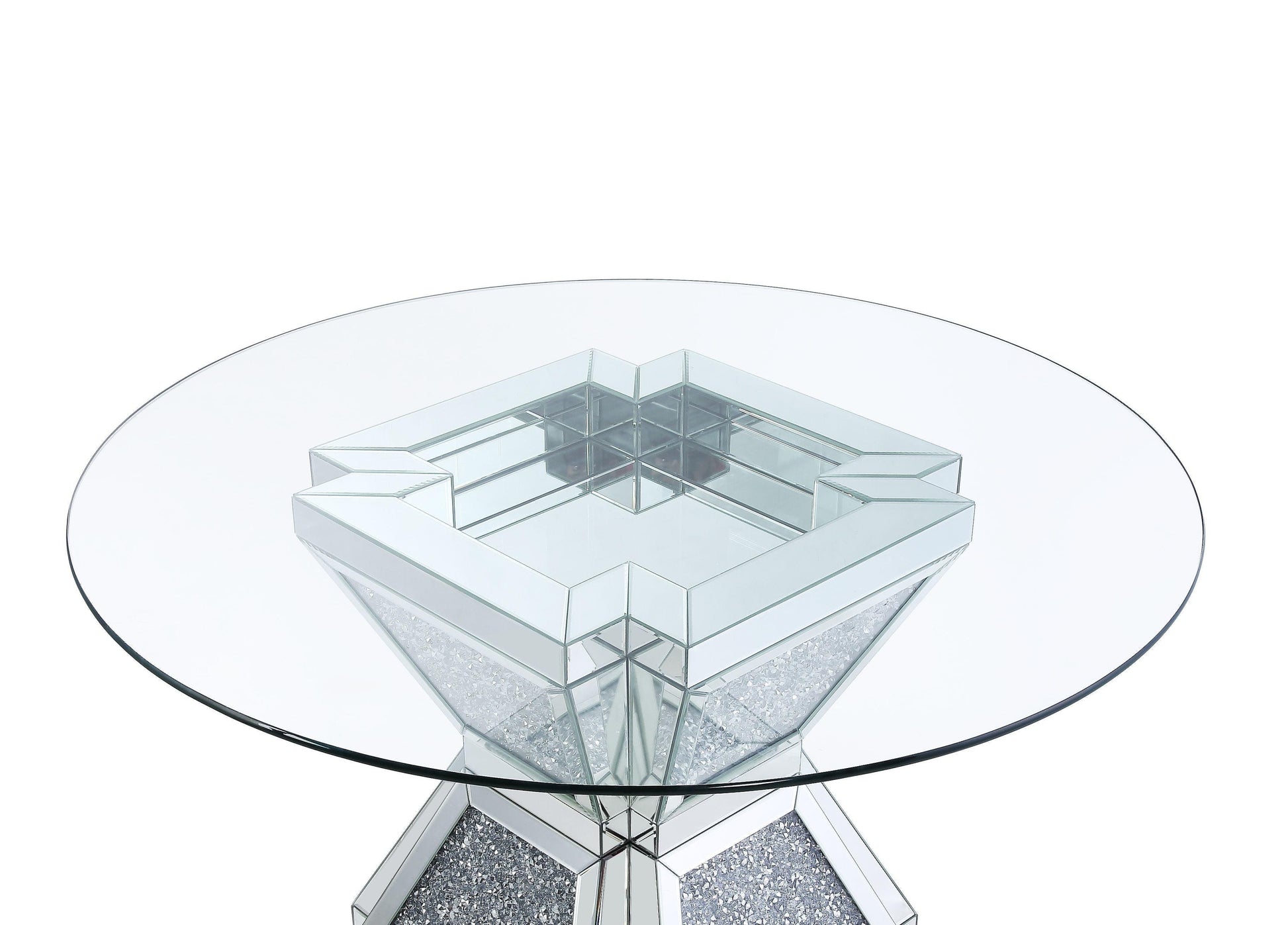 ACME Noralie Dining Table, Clear Glass, Mirrored & Faux Diamonds FredCo