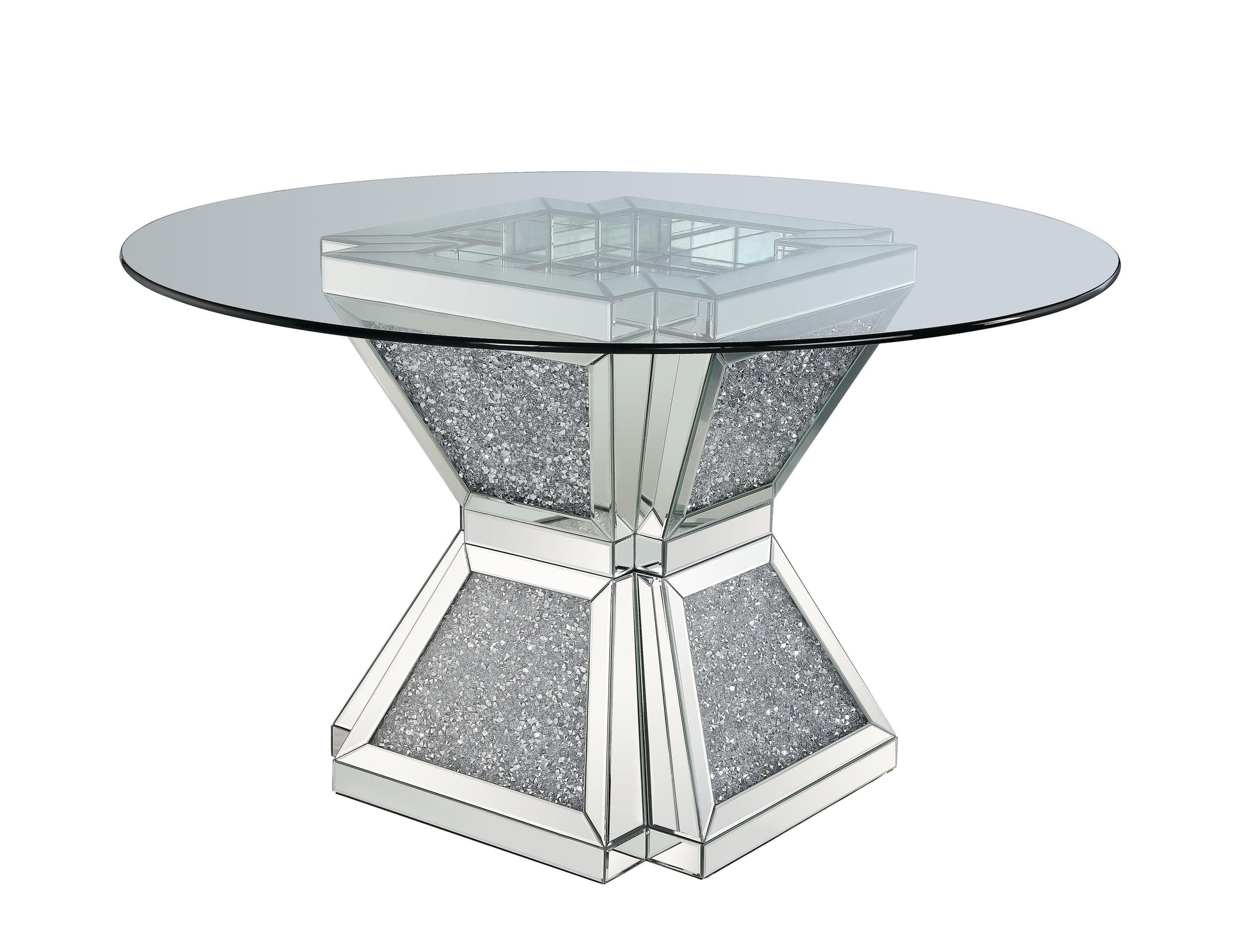 ACME Noralie Dining Table, Clear Glass, Mirrored & Faux Diamonds FredCo