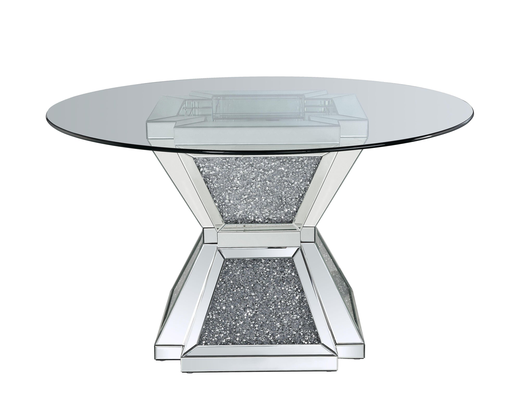 ACME Noralie Dining Table, Clear Glass, Mirrored & Faux Diamonds FredCo