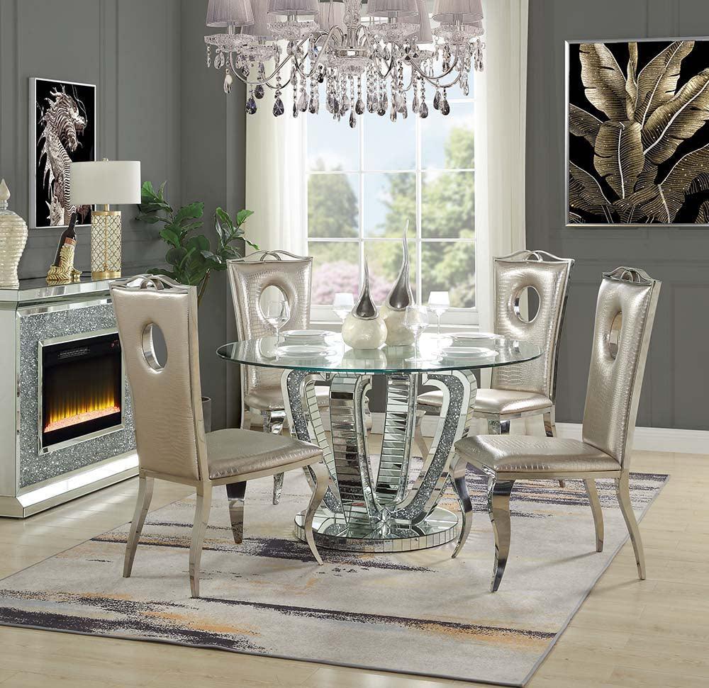 ACME Noralie Dining Table, Faux & Mirrored Diamond FredCo