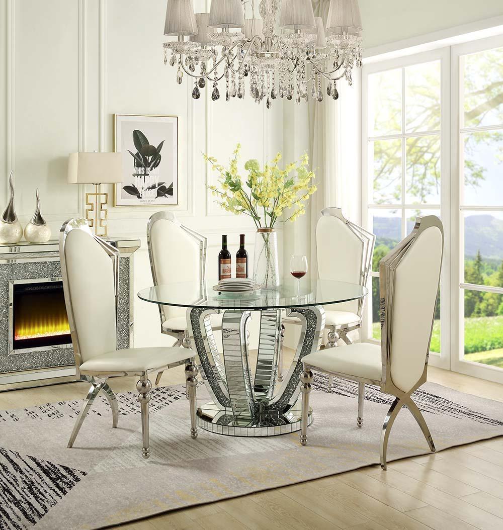 ACME Noralie Dining Table, Faux & Mirrored Diamond FredCo