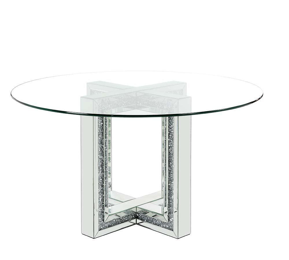 ACME Noralie Dining Table, Mirrored & Faux Diamond FredCo