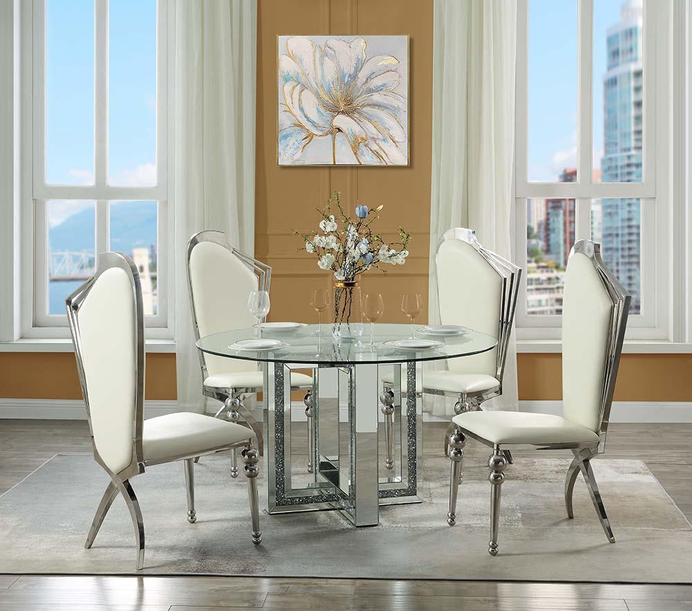 ACME Noralie Dining Table, Mirrored & Faux Diamond FredCo