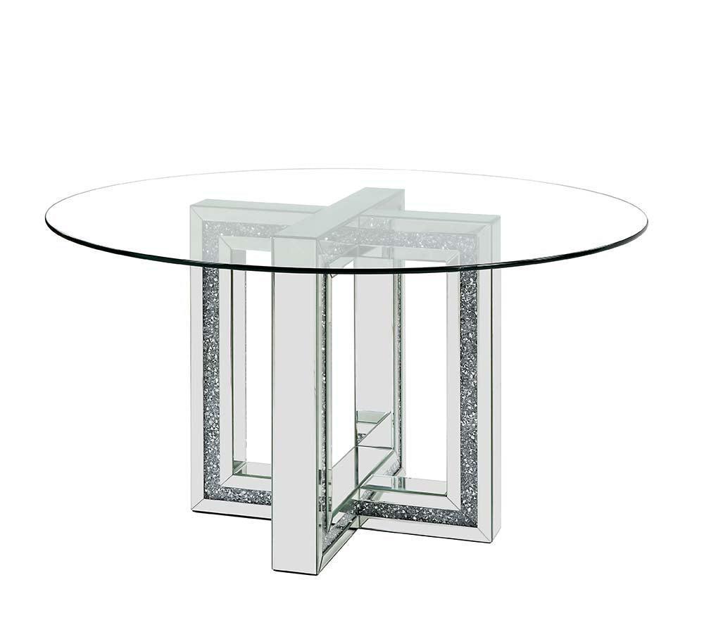 ACME Noralie Dining Table, Mirrored & Faux Diamond FredCo