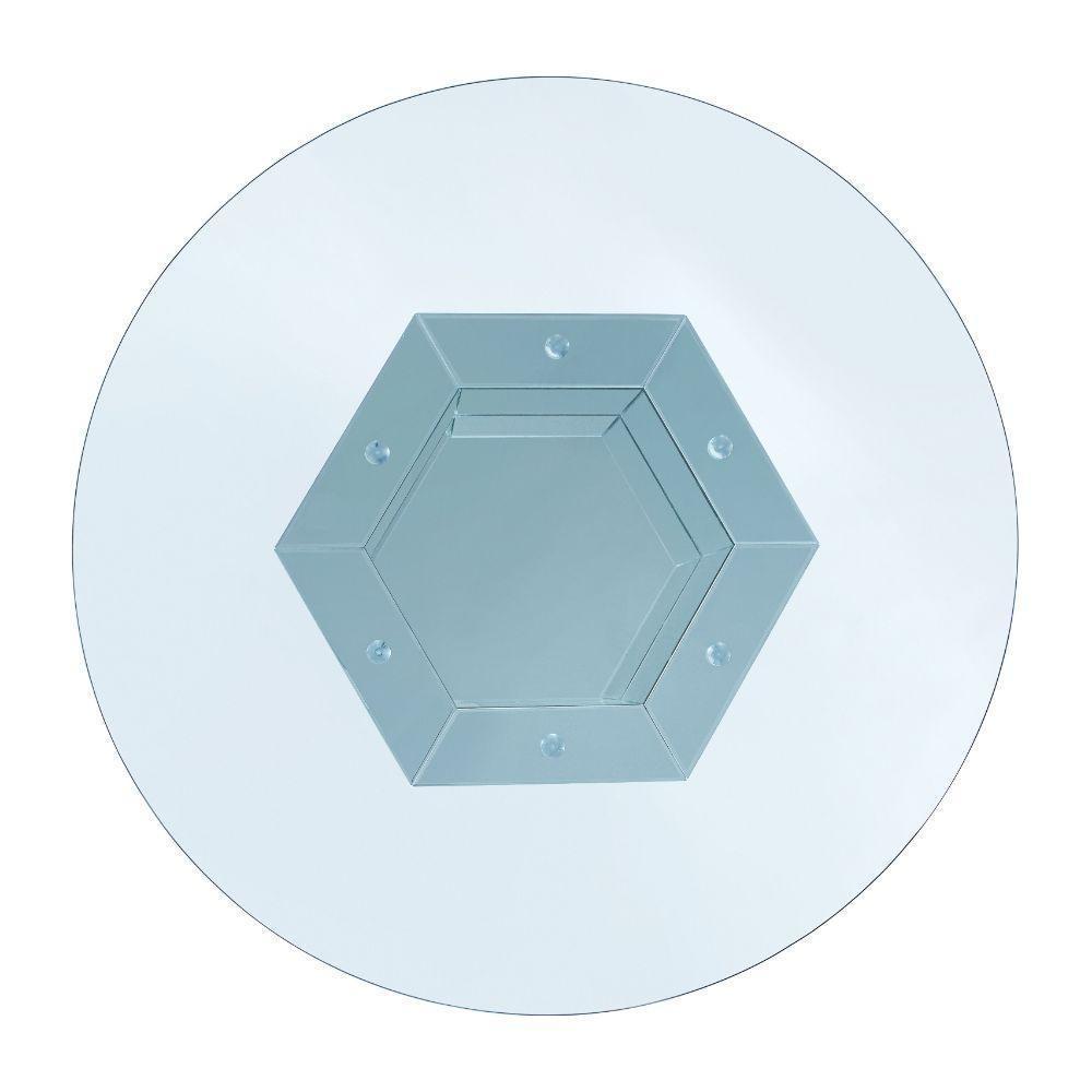 ACME Noralie Dining Table, Mirrored, Faux Diamonds & Clear Glass 71285 FredCo