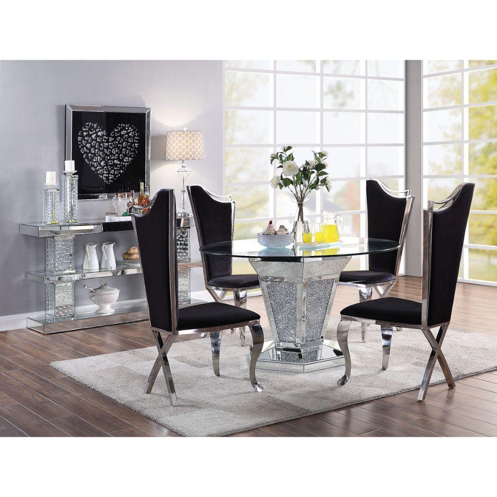 ACME Noralie Dining Table, Mirrored, Faux Diamonds & Clear Glass 71285 FredCo