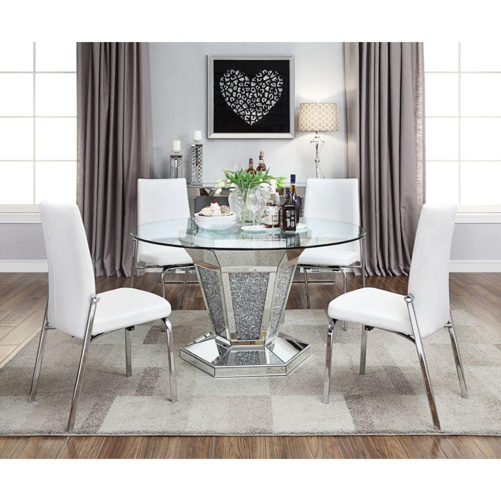 ACME Noralie Dining Table, Mirrored, Faux Diamonds & Clear Glass 71285 FredCo