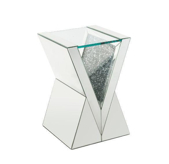 ACME Noralie End Table, Clear Glass, Mirrored & Faux Diamonds FredCo