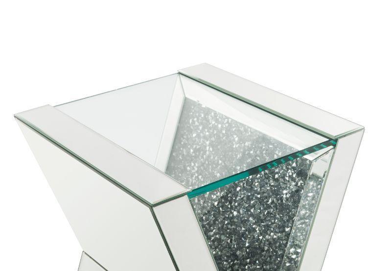 ACME Noralie End Table, Clear Glass, Mirrored & Faux Diamonds FredCo