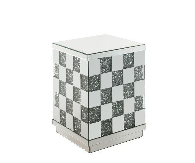 ACME Noralie End Table, Mirrored & Faux Diamonds 2 FredCo