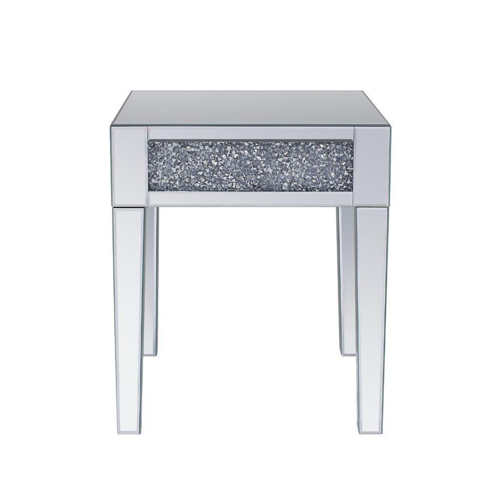 ACME Noralie End Table, Mirrored & Faux Diamonds FredCo