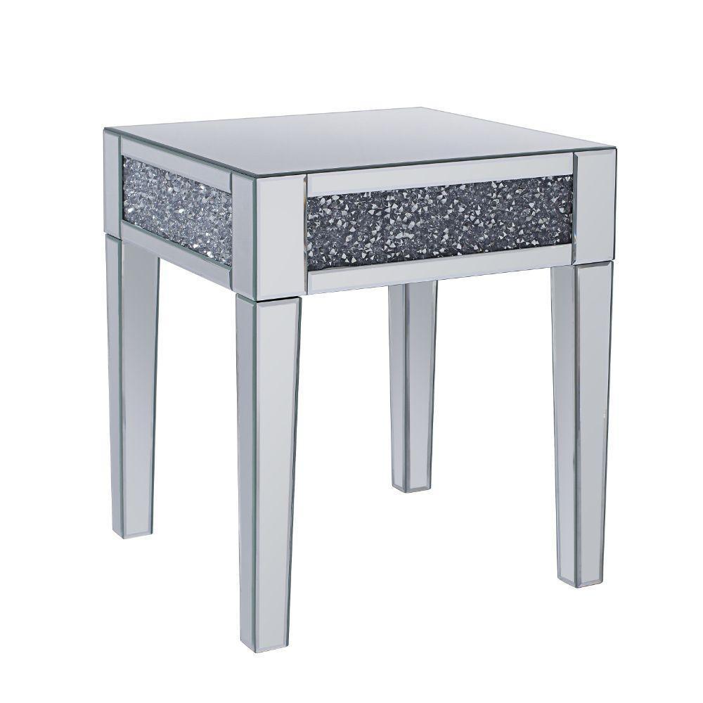 ACME Noralie End Table, Mirrored & Faux Diamonds FredCo