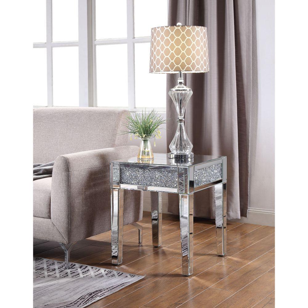 ACME Noralie End Table, Mirrored & Faux Diamonds FredCo