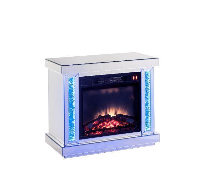 ACME Noralie Fireplace, LED, Mirrored & Faux Diamonds FredCo