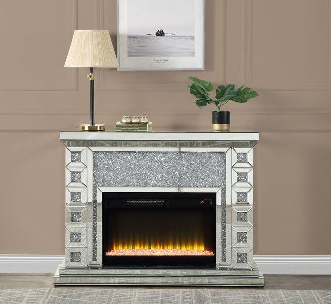ACME Noralie Fireplace, Mirrored & Faux Diamond2 FredCo