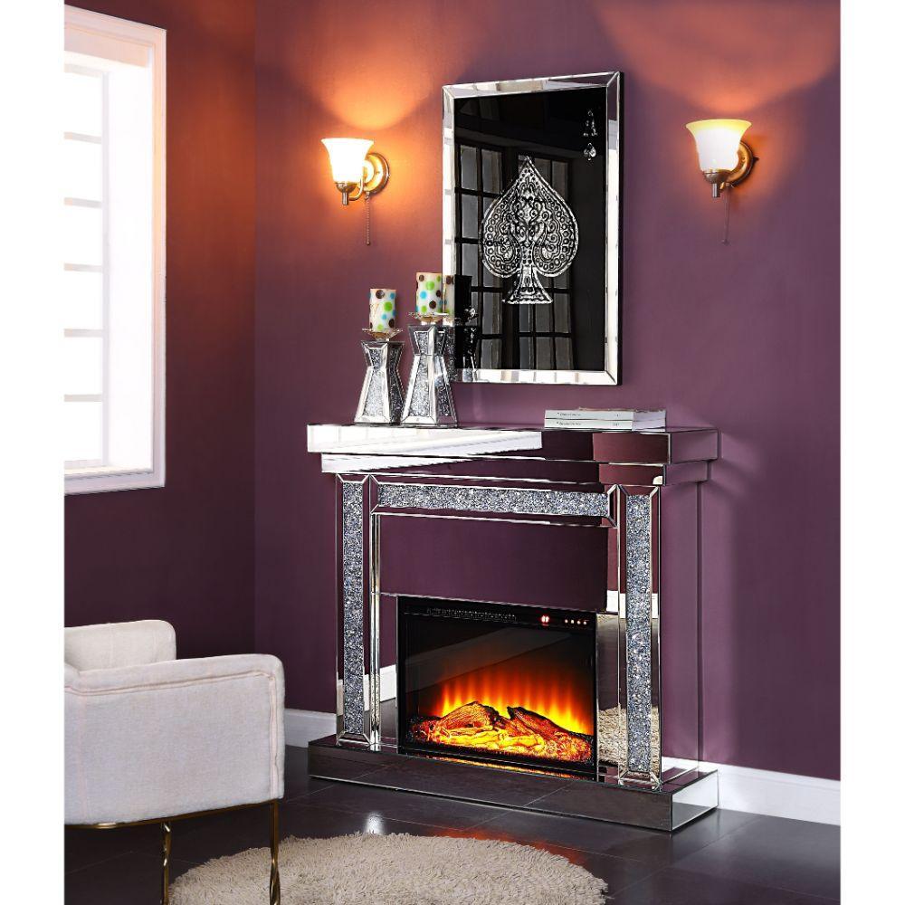 ACME Noralie Fireplace, Mirrored & Faux Diamonds FredCo