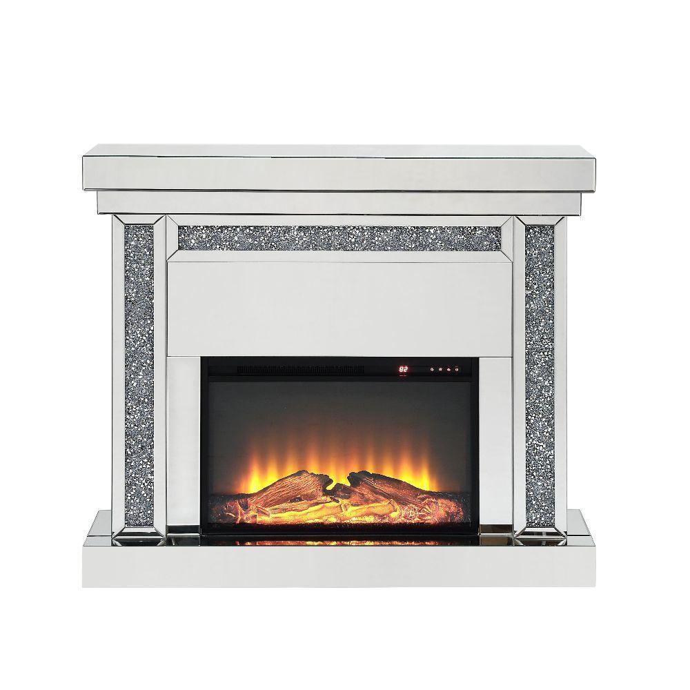 ACME Noralie Fireplace, Mirrored & Faux Diamonds FredCo