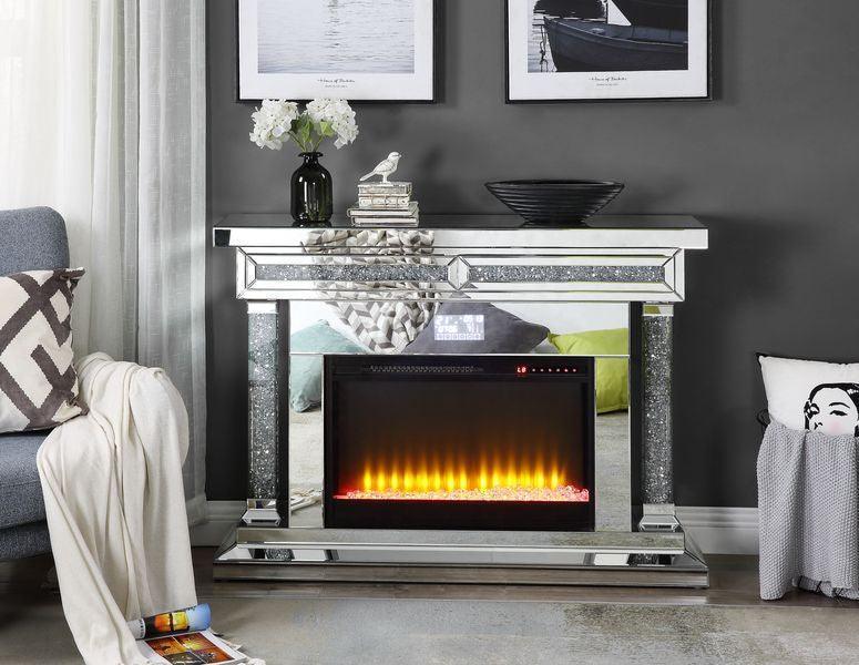 ACME Noralie Fireplace w/Bluetooth, Mirrored & Faux Diamonds FredCo
