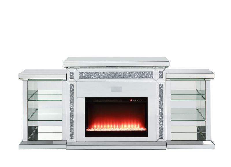 ACME Noralie Fireplace w/LED, Mirrored & Faux Diamonds FredCo