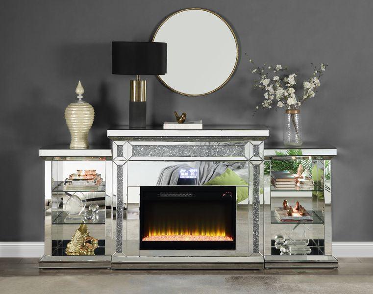 ACME Noralie Fireplace w/LED, Mirrored & Faux Diamonds FredCo
