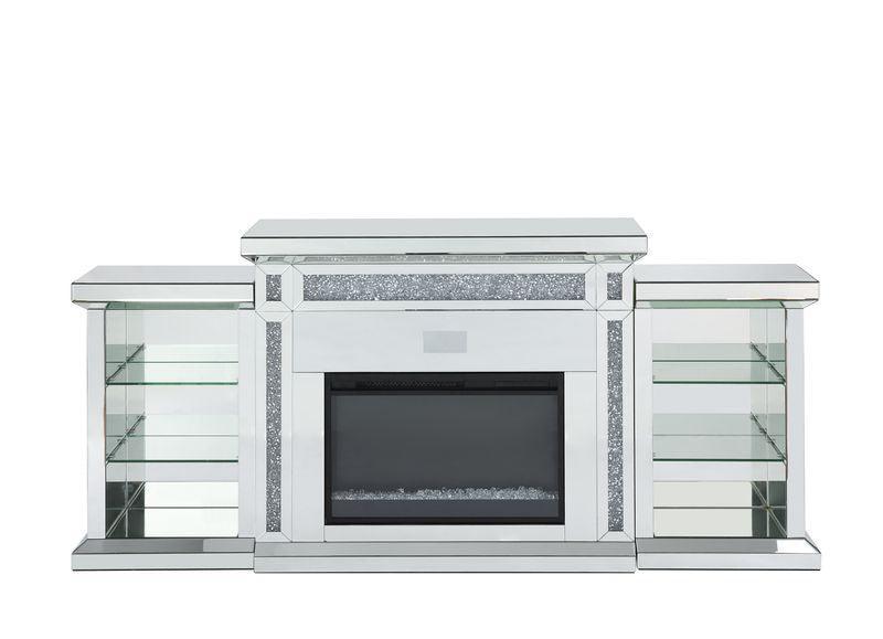 ACME Noralie Fireplace w/LED, Mirrored & Faux Diamonds FredCo