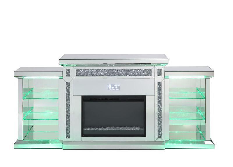 ACME Noralie Fireplace w/LED, Mirrored & Faux Diamonds FredCo