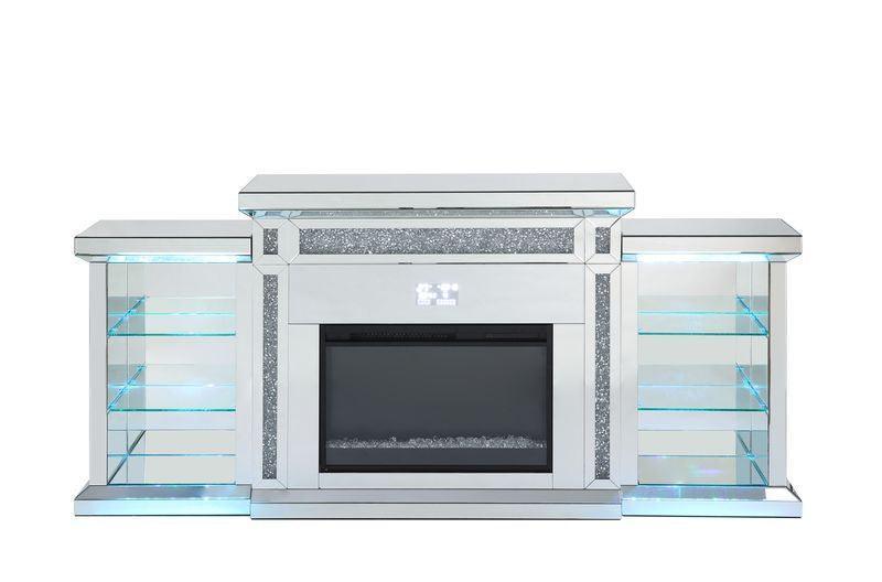 ACME Noralie Fireplace w/LED, Mirrored & Faux Diamonds FredCo