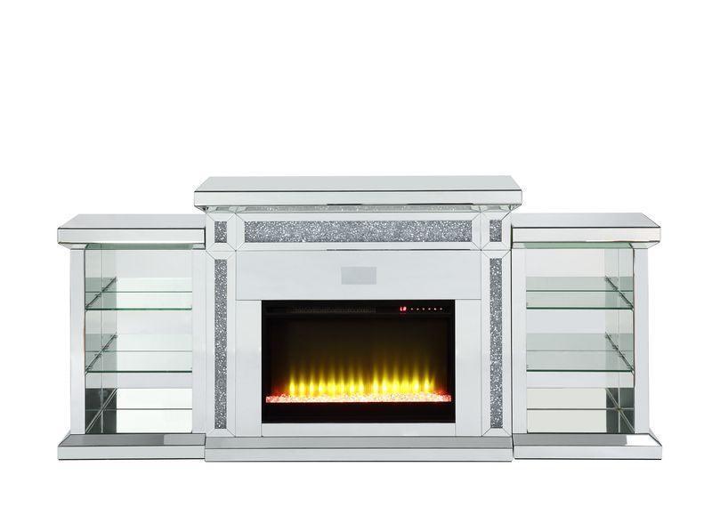 ACME Noralie Fireplace w/LED, Mirrored & Faux Diamonds FredCo