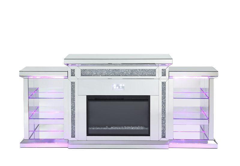 ACME Noralie Fireplace w/LED, Mirrored & Faux Diamonds FredCo
