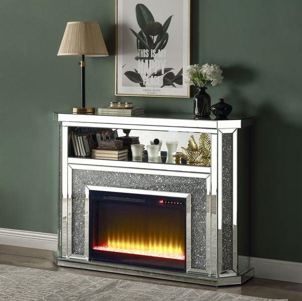 ACME Noralie Fireplace w/LED, Mirrored & Faux Diamonds4 FredCo