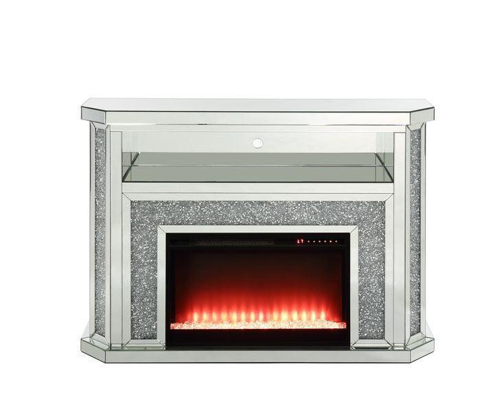 ACME Noralie Fireplace w/LED, Mirrored & Faux Diamonds4 FredCo