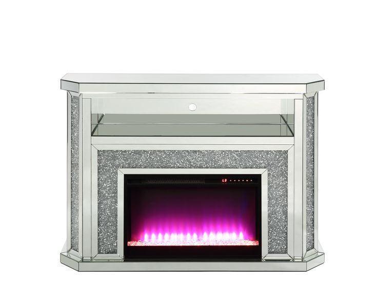 ACME Noralie Fireplace w/LED, Mirrored & Faux Diamonds4 FredCo