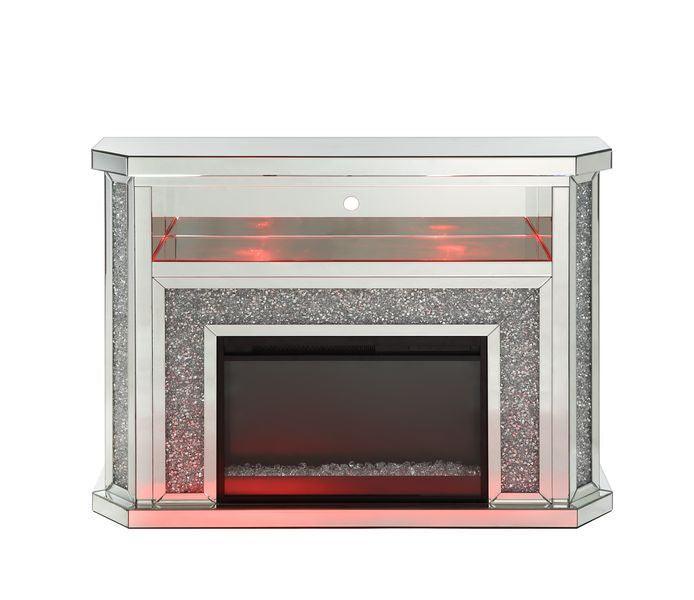 ACME Noralie Fireplace w/LED, Mirrored & Faux Diamonds4 FredCo