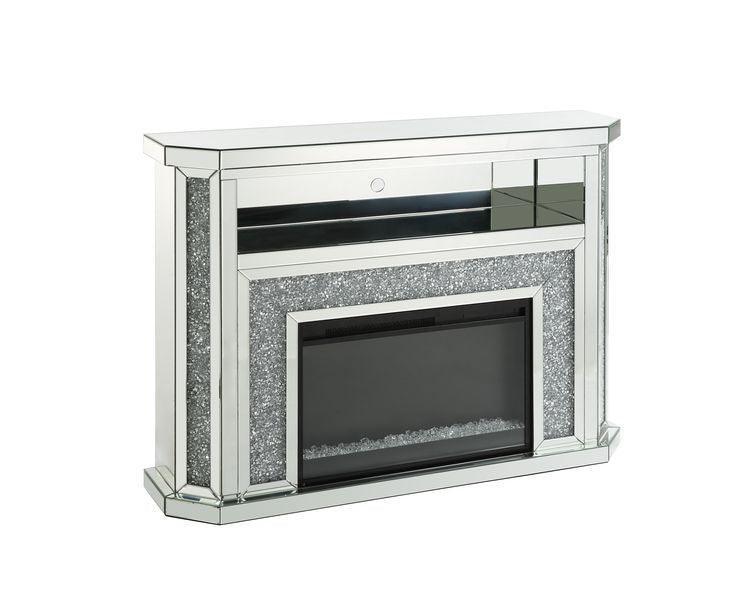ACME Noralie Fireplace w/LED, Mirrored & Faux Diamonds4 FredCo
