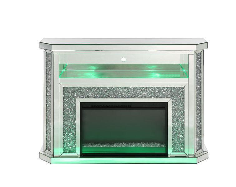 ACME Noralie Fireplace w/LED, Mirrored & Faux Diamonds4 FredCo
