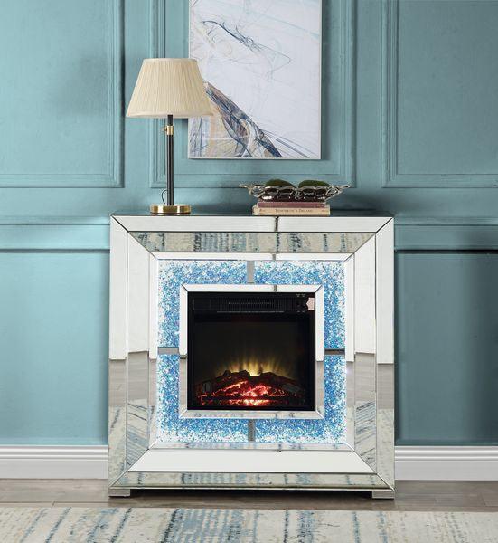 ACME Noralie Fireplace w/LEDs, Mirror & Faux Diamonds FredCo
