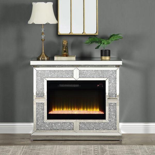 ACME Noralie Fireplace w/Mirrored & Faux Diamonds FredCo