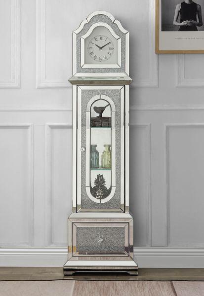 ACME Noralie Grandfather Clock, Mirrored & Faux Diamonds 469 FredCo