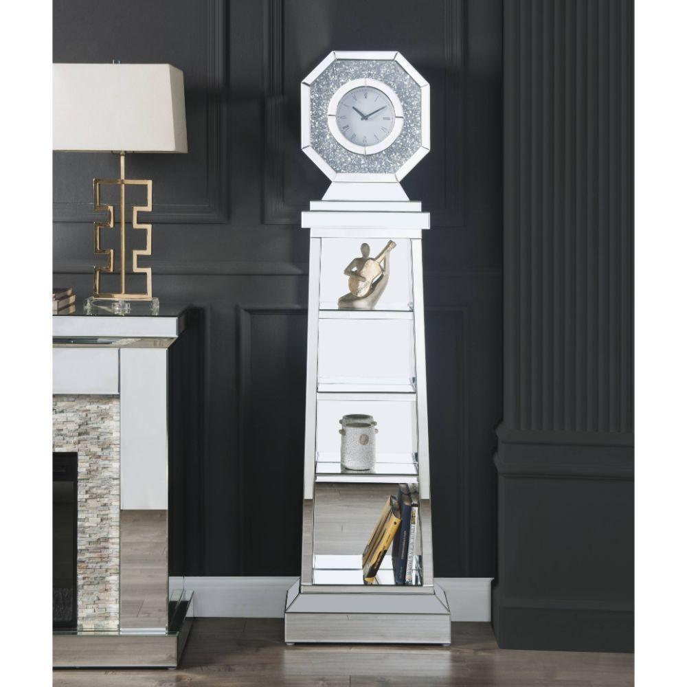 ACME Noralie Grandfather Clock, Mirrored w/Faux Diamonds FredCo
