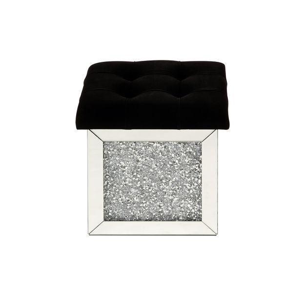 ACME Noralie Ottoman W/Storage, Mirrored & Diamonds FredCo