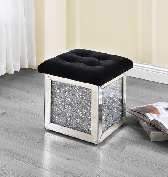 ACME Noralie Ottoman W/Storage, Mirrored & Diamonds FredCo