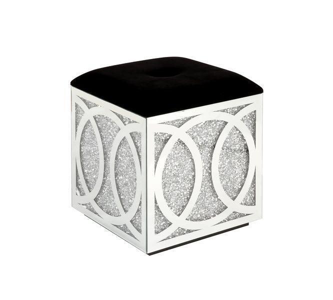 ACME Noralie Ottoman W/Storage, Mirrored & Faux Diamond FredCo