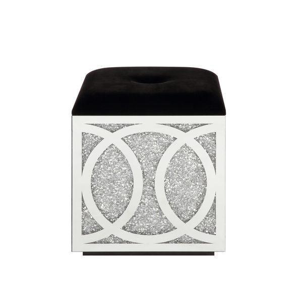 ACME Noralie Ottoman W/Storage, Mirrored & Faux Diamond FredCo