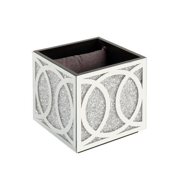 ACME Noralie Ottoman W/Storage, Mirrored & Faux Diamond FredCo