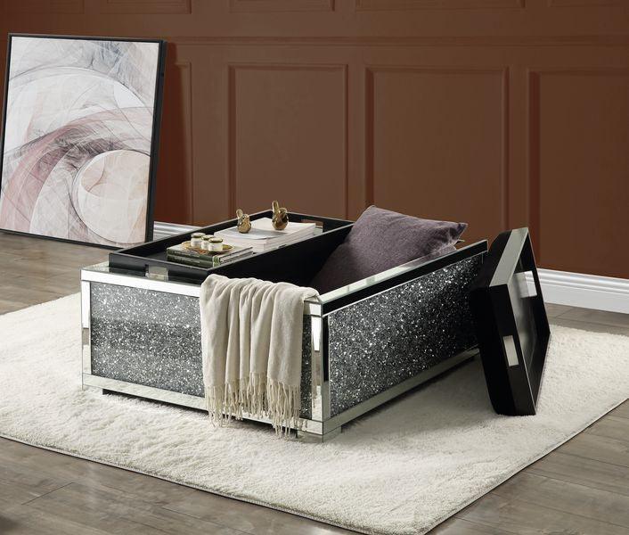 ACME Noralie Ottoman W/Storage, Mirrored & Faux Diamonds FredCo