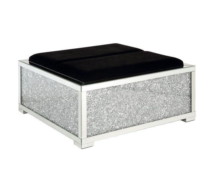 ACME Noralie Ottoman W/Storage, Mirrored & Faux Diamonds FredCo