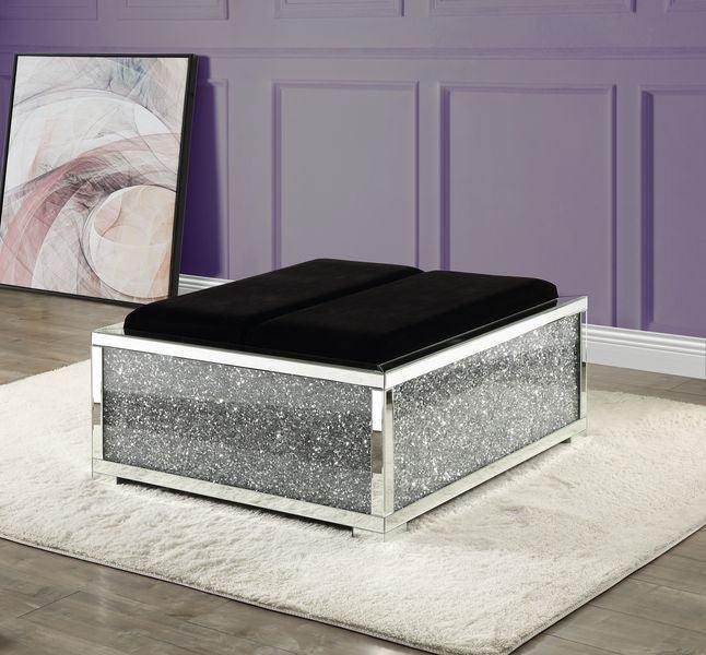 ACME Noralie Ottoman W/Storage, Mirrored & Faux Diamonds FredCo