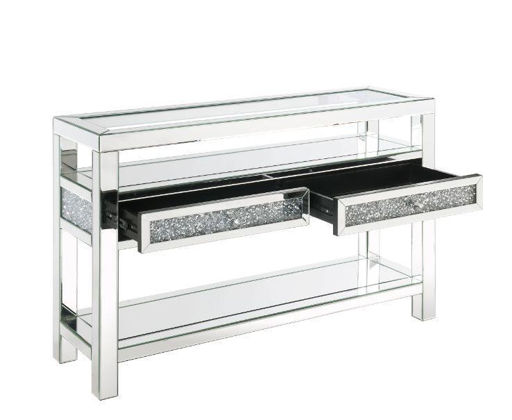 ACME Noralie Sofa Table, Mirrored & Faux Diamonds FredCo