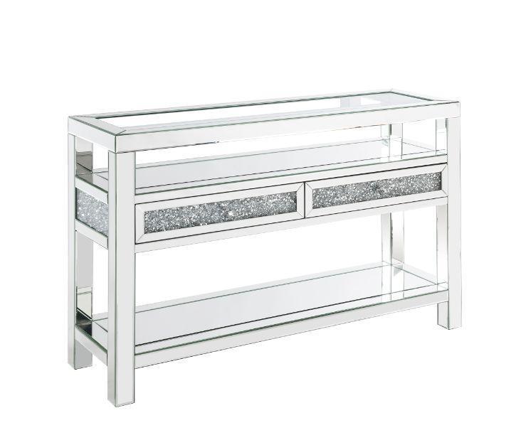 ACME Noralie Sofa Table, Mirrored & Faux Diamonds FredCo
